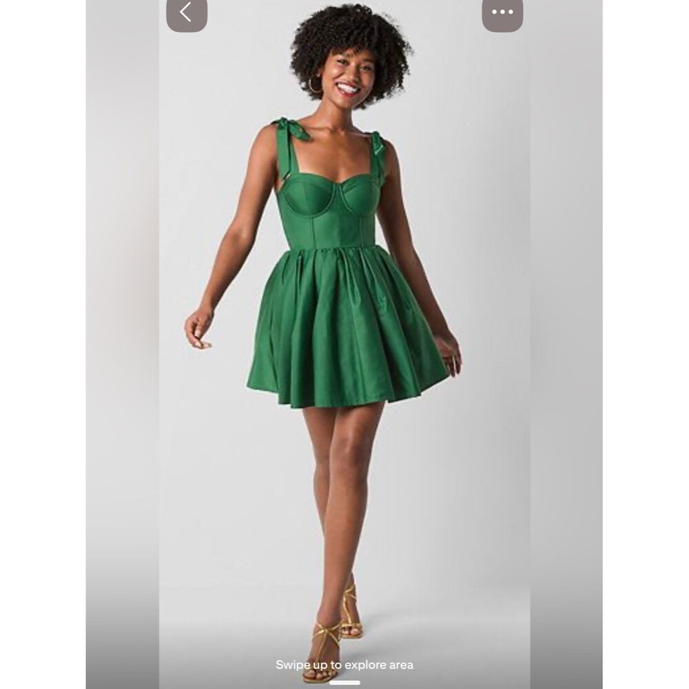 Green Tie-Shoulder Fit & Flare Mini Dress NWT